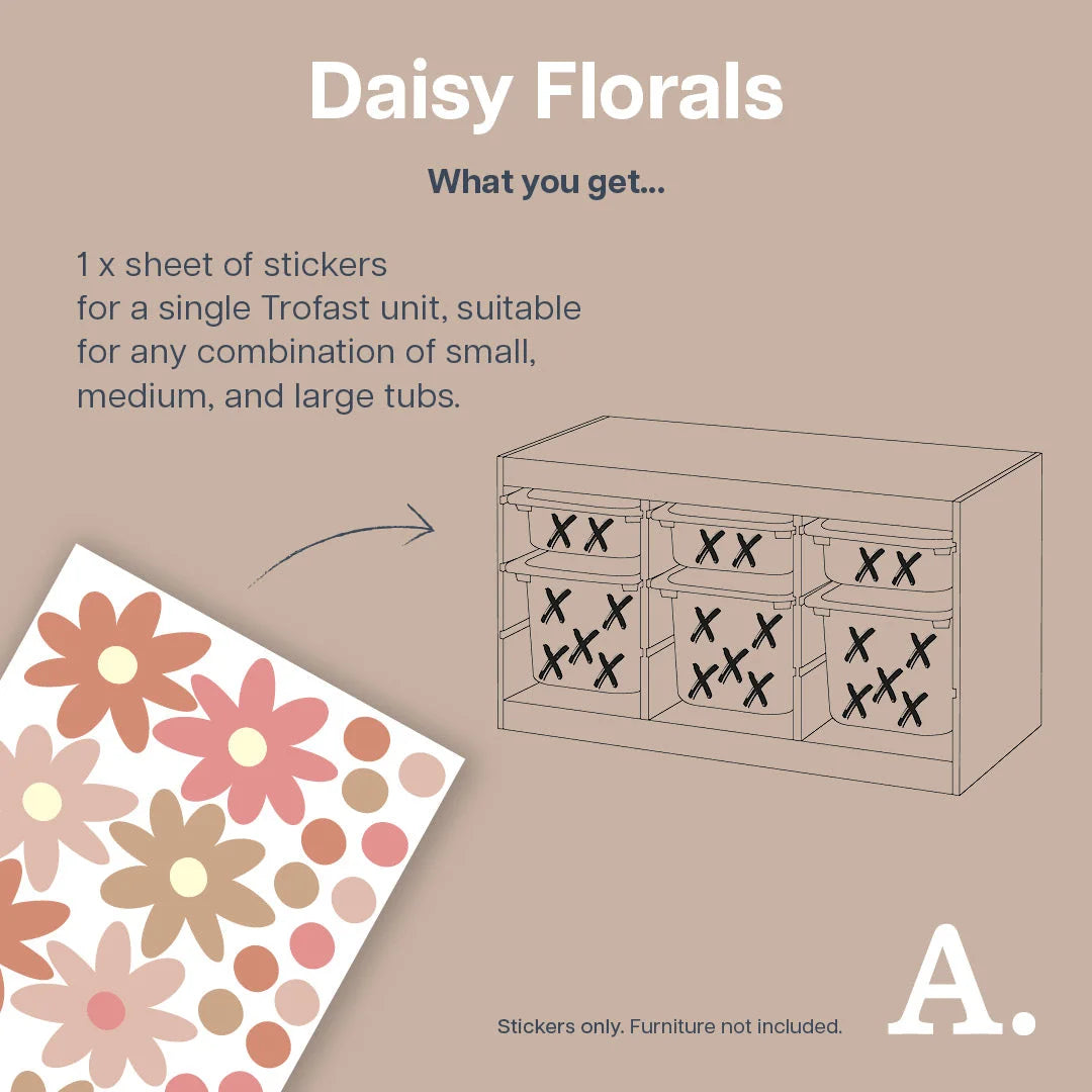 Daisy Florals - Storage Tub Decals - Organisational Tubs