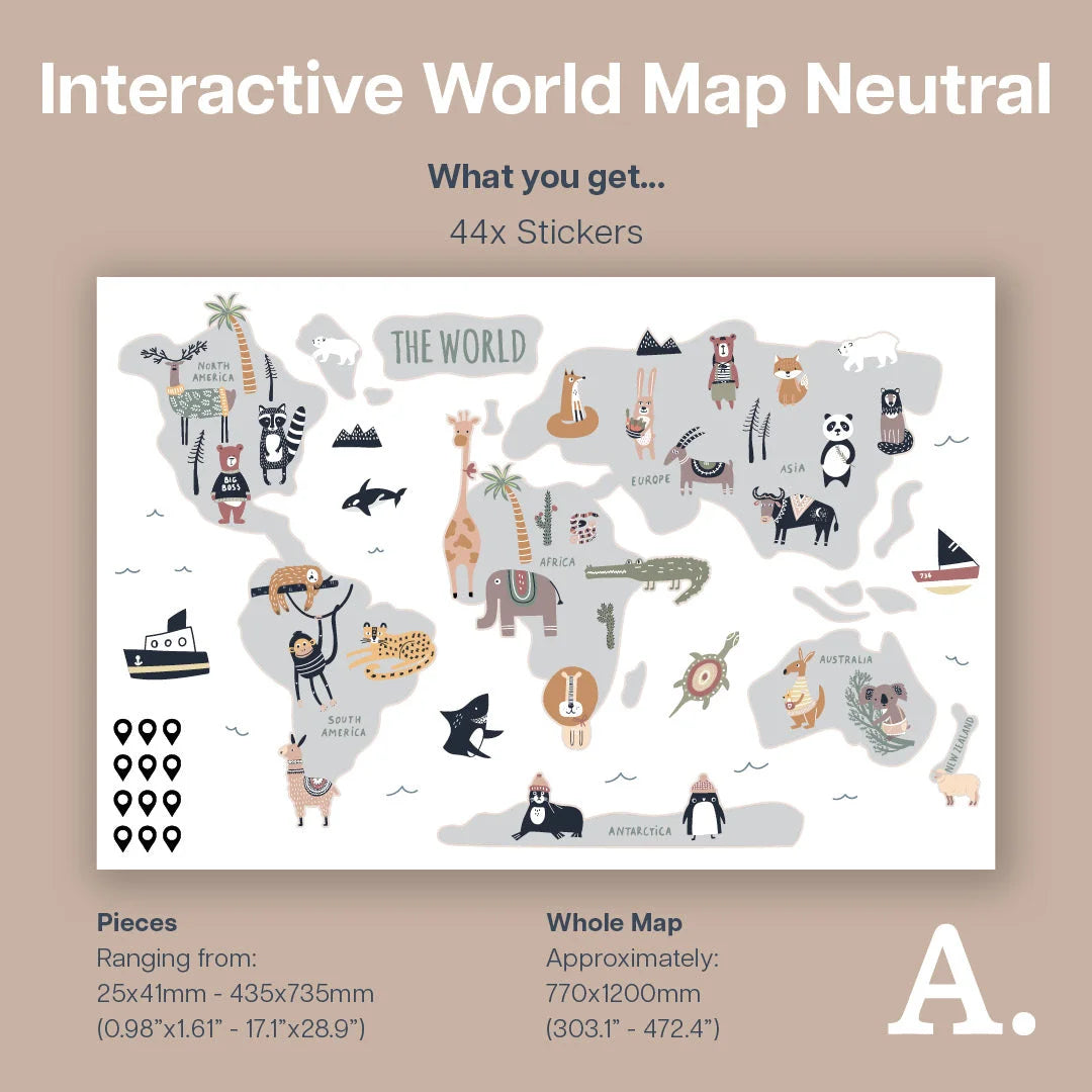 Neutral Interactive World Map Wall Decal - Decals - Maps